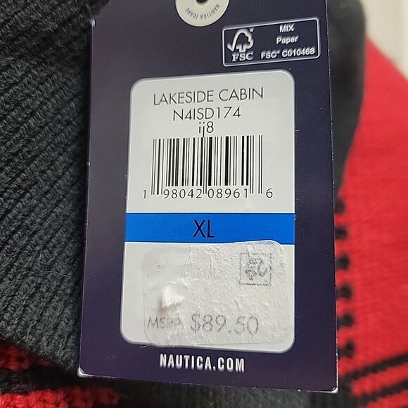 Nautica Jeans Women's Lakeside Cabin Sweater XL Buffalo Check Red & Black - NEW - Picture 5 of 10